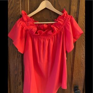 Super cute peasant top in bright coral